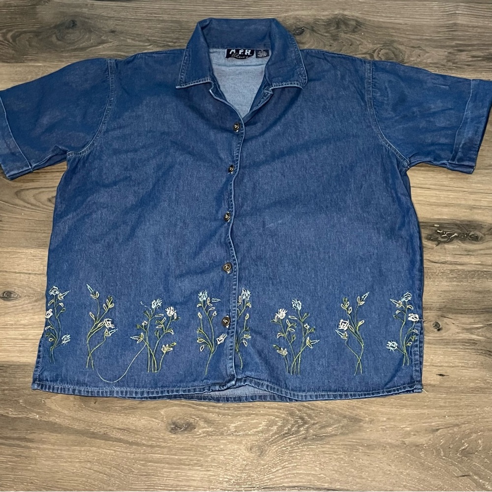 M.P.H. Blue Denim Shirt with Embroidery Sz 1X